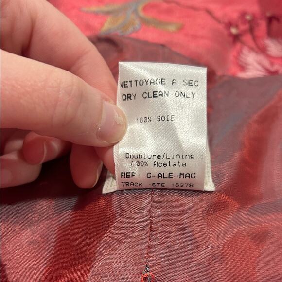 Paule Vasseur Made in France Pink 100% Silk Floral Blazer Dress Set Size 12 - Picture 12 of 16